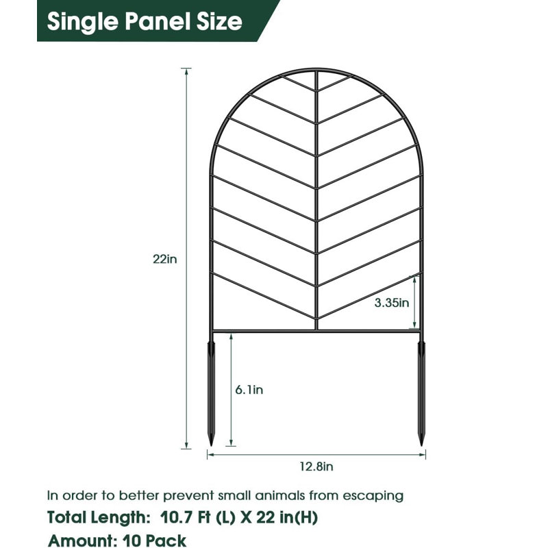 Clôture en métal noir H 22 po x l 12,8 po avec 10 panneaux inclus