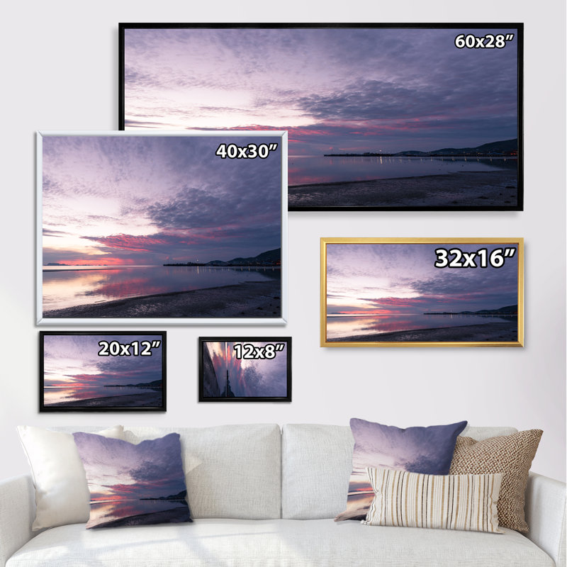 Panoramique, mer mauve tropicale - photographie sur toile, Cadre doré, H 16 po x l 32 po x P 1 po