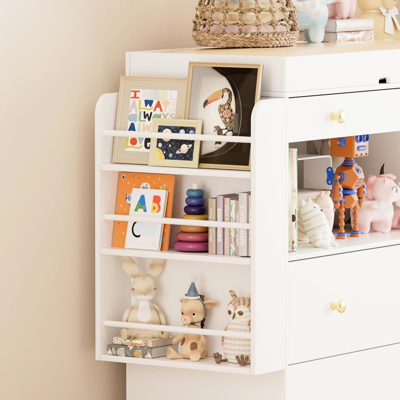 White Changing Table Dresser With Wide Top And 3 Drawers, Easy - To Build Product, 54" Vanity 12 Drawer Cabinet, Open Storage Shelves For Bedroom Decor Women Crafted Durability, Adjustable Brightness