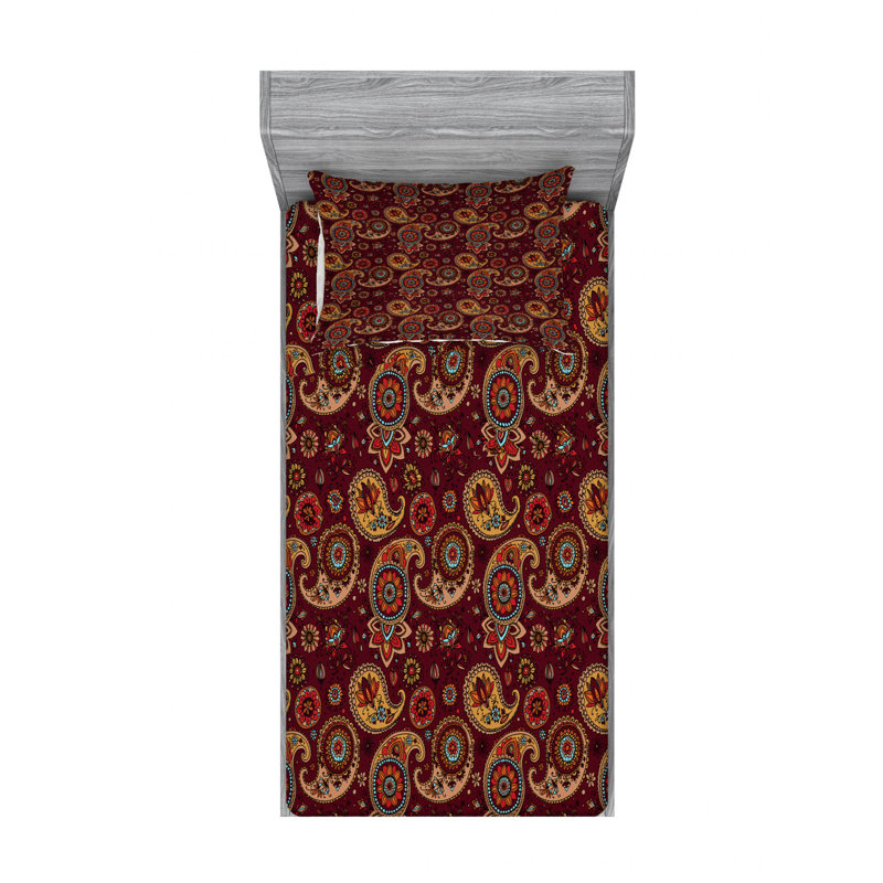 Microfiber Floral Sheet Set, Twin Sheet Set with 1 Pillowcase, Paisley 2