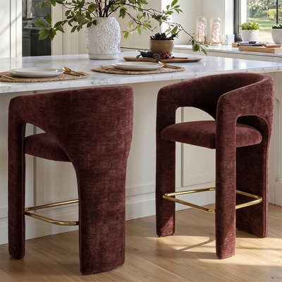 24.5" Modern Upholstered Counter Height Bar Stools With Barrel Back & Gold Footrest