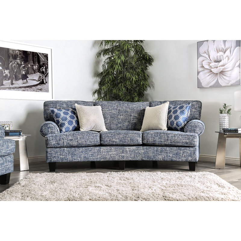 Anddy 102'' Upholstered Sofa, Blue Fabric