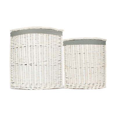 Wicker 2 Piece Corner Laundry Basket Set With Lining