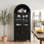 Vitrine 72 po à dessus arqué avec portes en plastique, bibliothèque autoportante rétro avec tiroir et rangement (noir)-1423908739