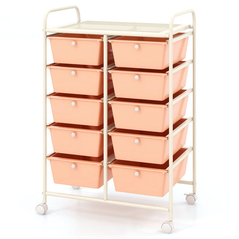 Chariot de rangement à 10 tiroirs, Orange / blanc