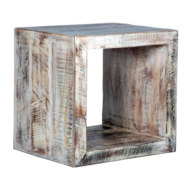 Symon Solid Wood End Table, White Washed