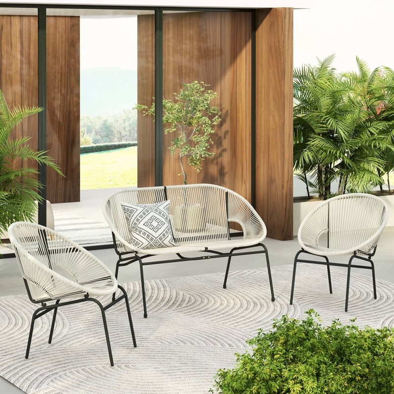 NUSA OUTDOOR PATIO FAUX WICKER METAL 3PCS CHAT SET, WHITE WICKER, 2PCS CLUB CHAIRS AND 1PC LOVESEAT, DURABLE AND STYLISH