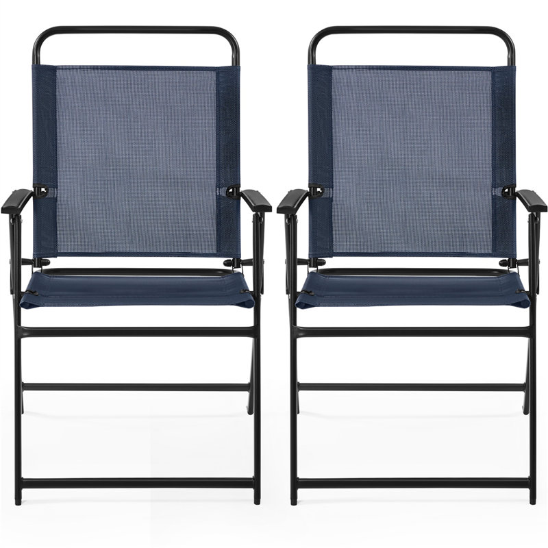 Folding Patio Dining Armchair, Navy Blue, 2