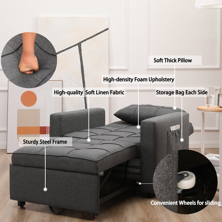 Lounge Chair Comfy Single Sofa Accent Chair Light Gray Latitude Run Fabric: Gray Linen