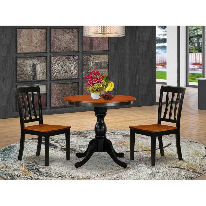 3-Piece Finish Solid Wood Top - Dining Room Set - Seats 4, Wooden, Black/Cherry