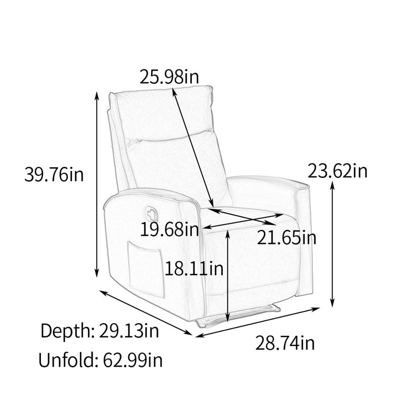 Fauteuil inclinable ergonomique avec pochette de rangement, Mélange de polyester gris clair