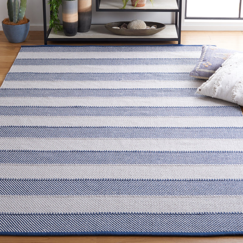 Tapis rayé kilim 803 gris / bleu, Rectangle 6 pi x 9 pi