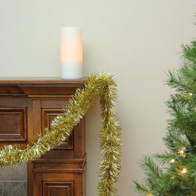 Artificial Shiny Tinsel Christmas Garland - 25' X 3" - Gold