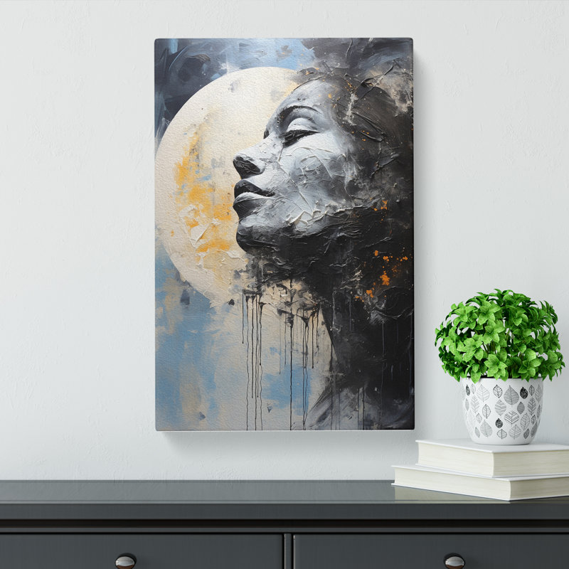 Moon Gestural Art No.2 - Wrapped Canvas, 50cm H x 35cm W x 3cm D