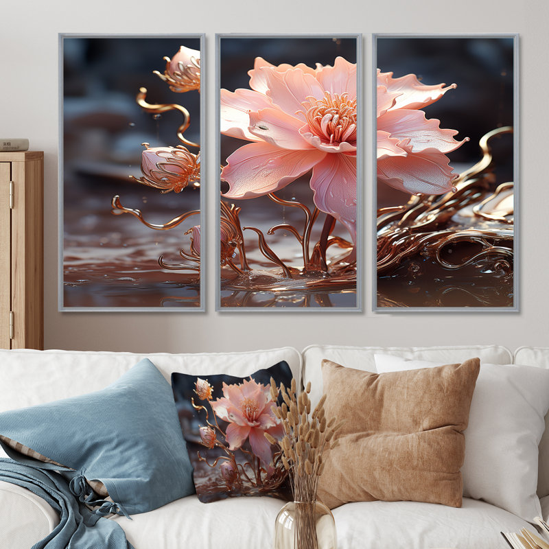 Klerken - ensemble d'art mural rose, H 40 po x l 60 po x P 1 po, Encadrement argenté