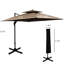 Parasol de patio décalé avec base, rotation à 360 °, construction à double plateau, 8 nervures, inclinaison facile, manivelle, tissu café à 360 degrés