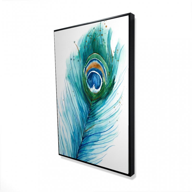 Long Peacock Feather Print On Canvas, 36" H x 24" W