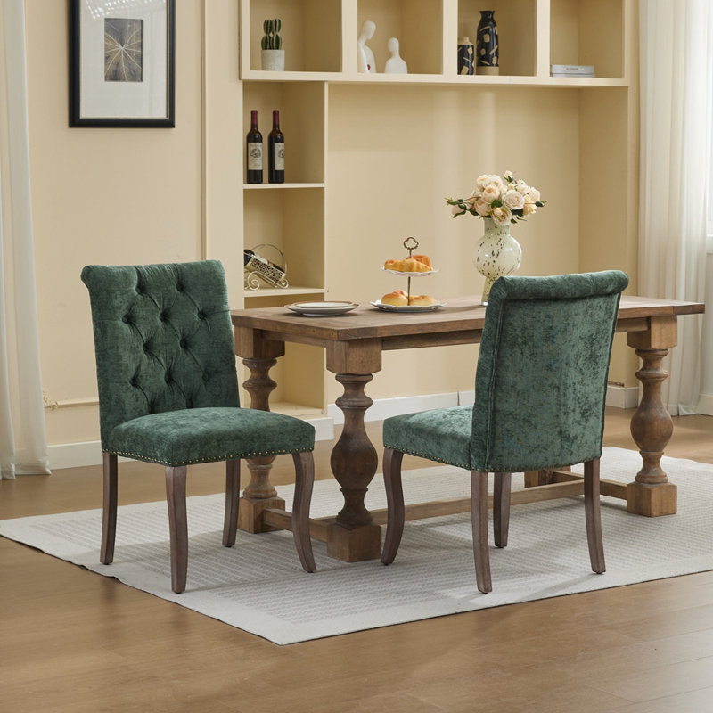 Ensemble de 2 chaises de salle à manger Chenille, Vert olive