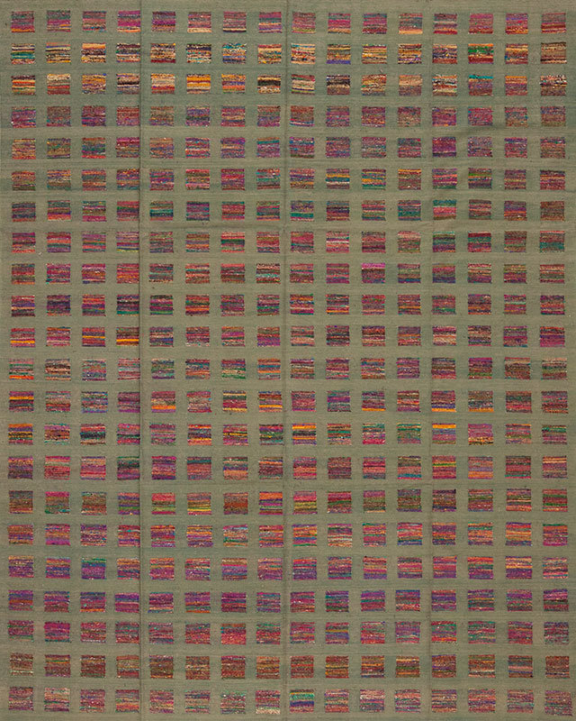 Tapis vert clair en laine tissé à la main Metropolitan, Rectangle 5 pi x 7 pi