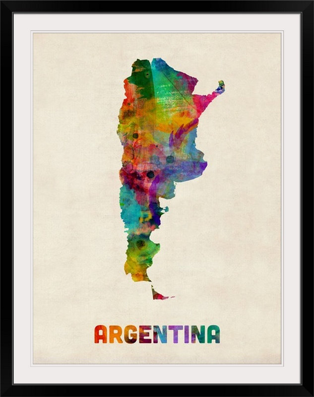 Francy, «Argentine Watercolor Map» par Abarca, impression, Cadre noir, H 24 po x l 20 po x P 1 po