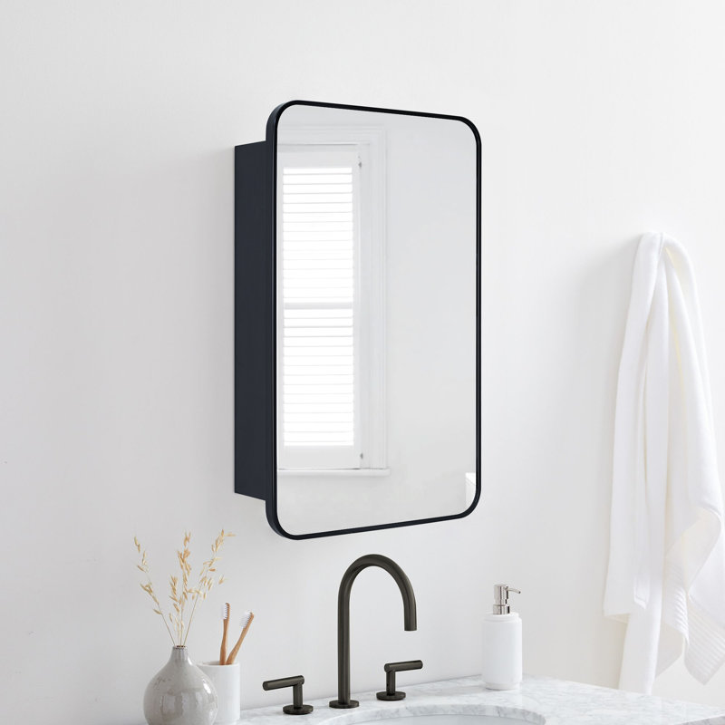Garnes Recessed or Surface Mount Framed Medicine Cabinet with Adjustable Shelves, 30" H x 24" W x 4.84" D, Black