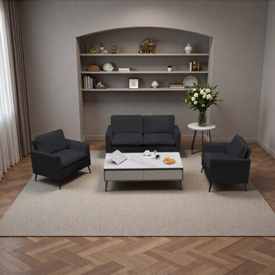 Leather upholstered sofa loveseat,Nordic retro light luxury living room balcony bedroom single casual sofa chair Double sofa + two pack combination