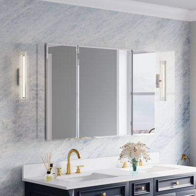 48''W X 30" H Recessed or Surface Mount Bathroom Mirror Beveled Medicine Cabinet Combo  With Adjustable Glass Shelves