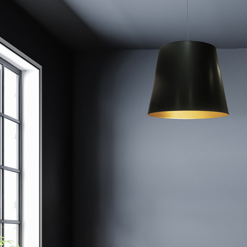 Luminaire suspendu cylindrique surdimensionné à 1 lumière, H 16 po x l 20 po x P 20 po, Noir / or