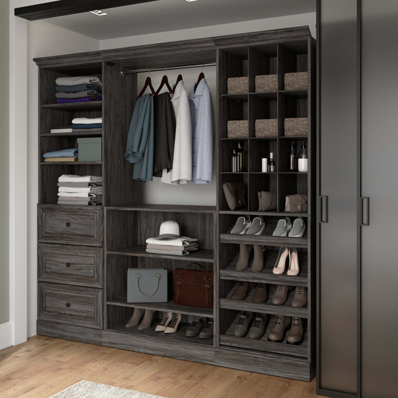 Alvaretta 86'' Closet System, Walnut Gray