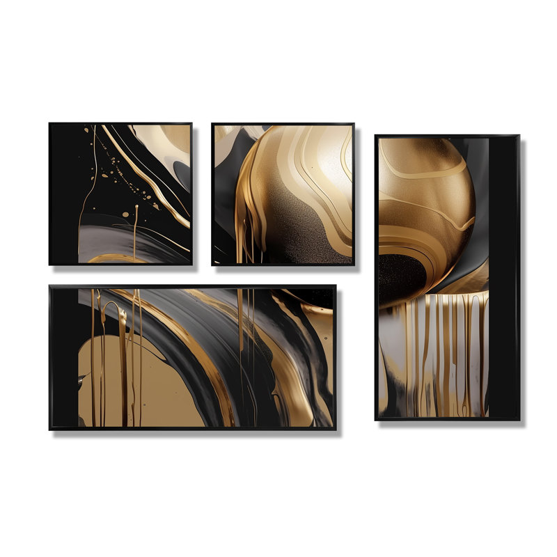 Captivating Marble IV - Décoration murale moderne 4 pièces, Noir, Impression encadrée sans passe-partout