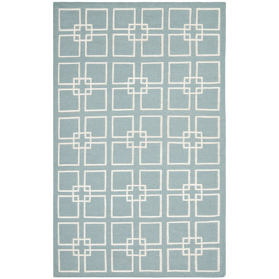 Tapis géométrique en laine, soie et coton à tissage plat Martha Blue
