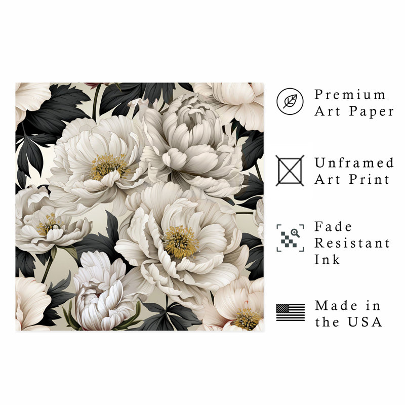 «Floral Luxe Pe pivoines», reproduction d'art moderne sans cadre, H 18 po x l 18 po