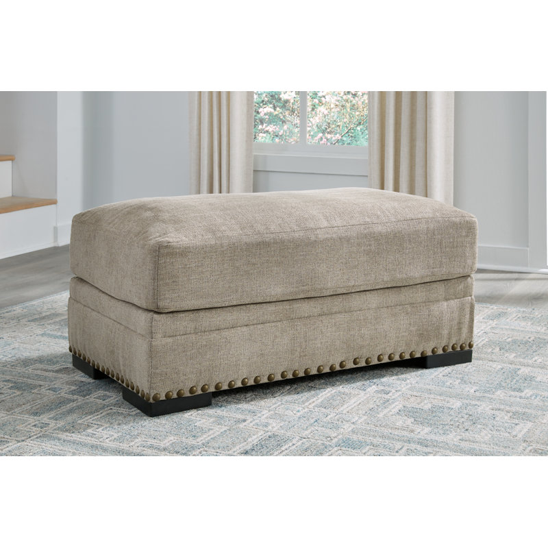 Beige Traditional Nailhead Accent Ottoman