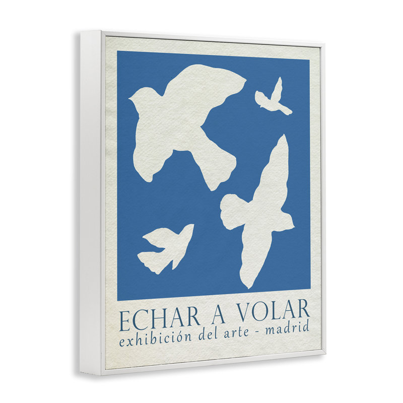 Oiseaux bleus, exposition classique, estampe numérique de June Erica Vess, Giclée encadrée blanc bord de mer