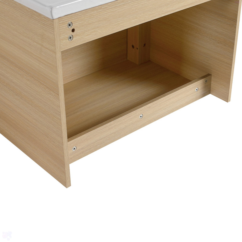 Meuble-lavabo mural de 40 po avec lavabo en céramique blanche et tablettes de rangement et 1 porte à fermeture en douceur, emballage KD, contreplaqué