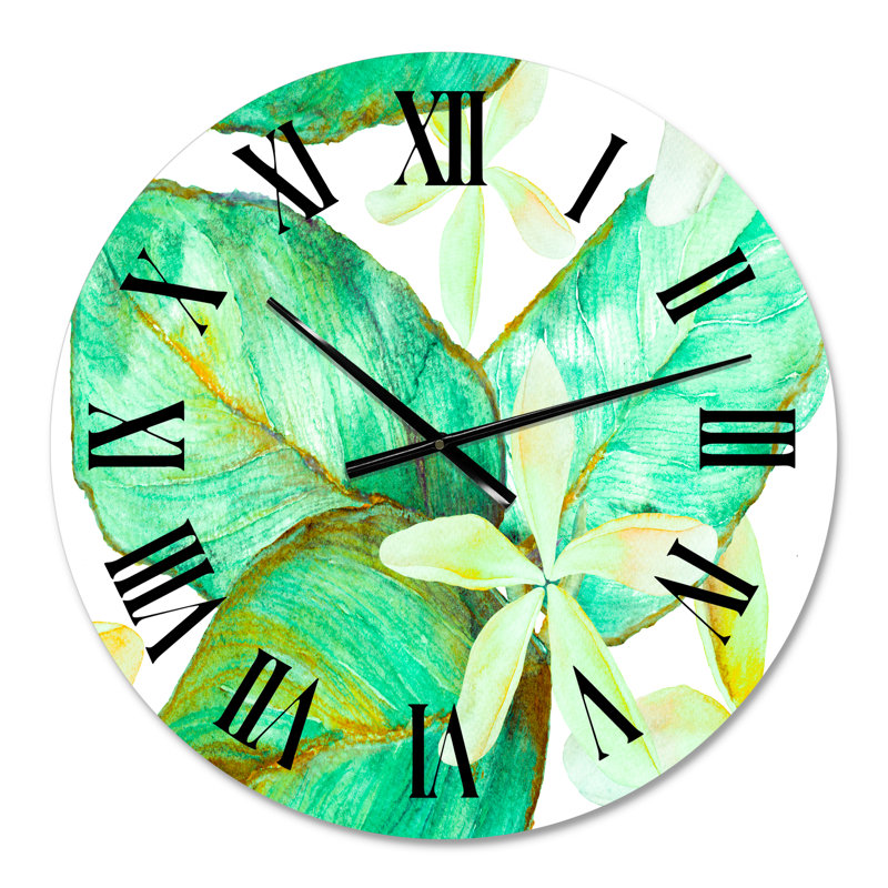 Orchidée et feuilles de frangipanier - Horloge murale tropicale, Petit