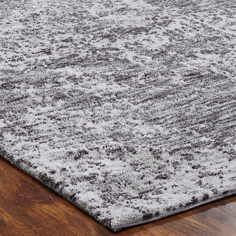 Tapis gris / ivoire à motif abstrait touffeté, Rectangle de 7 pi 6 po x 9 pi 6 po, Gris / Blanc