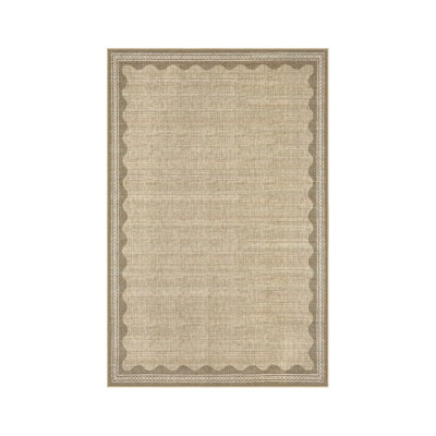 Taupe Scalloped Border 5 x 7 Ft Area Rug for Living Room Hallway