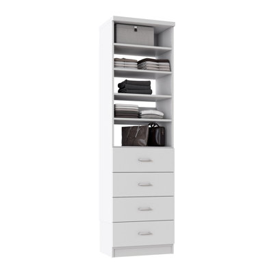 Tranquil White 25.5" Floor-Mounted Closet Section with 4 Shelves & 4 Slab Drawers
