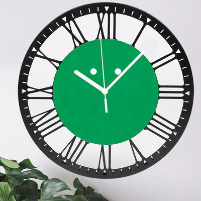 10" Round Iron Wall Clock with Silent Quartz Movement, Roman Numerals, UV-Printed Design