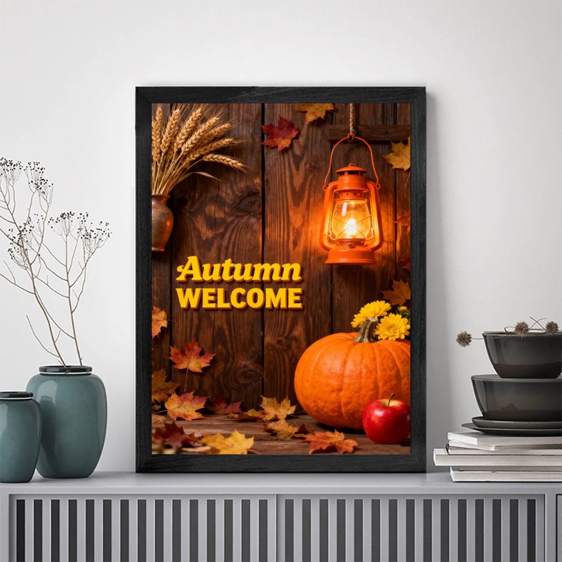Reproduction d'art encadré noir d'automne rétro WELcom, H 11 po x l 9 po