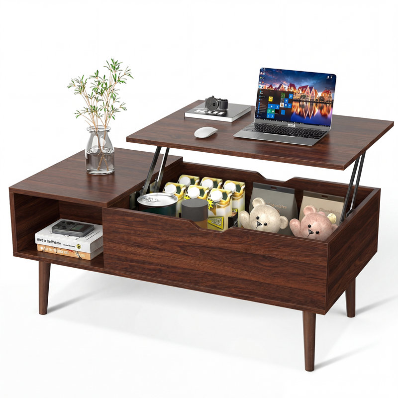 Table basse extensible avec rangement Irfaan, Bois brun foncé