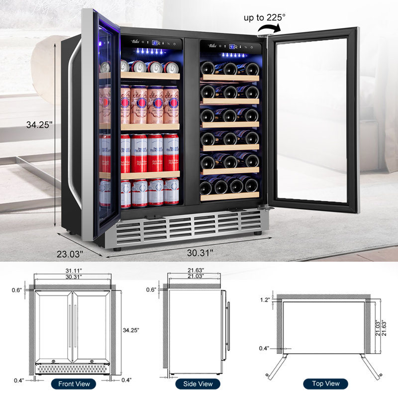 30 Inch Dual Zone Wine and Beverage Refrigerator with LED Lighting, Adjustable Shelves, and Safety Door Locks - Holds 29 Bottles & 110 Cans, Freestanding or Built-In