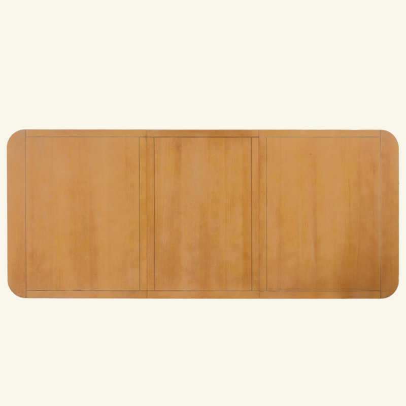 Table de salle à manger extensible, table de cuisine rectangulaire de 152 à 213 cm (60 à 84 pouces) avec coins arrondis, rallonge amovible, détails rainurés, piètement à entretoise et patins de protection.