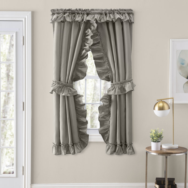 Ellis Cotton Blend Semi Sheer Curtain Pair, 27" W x 63" L, Gray