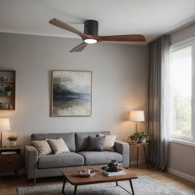 Ventilateur de plafond de 52 pouces avec lumière, 3 pales en bois massif, télécommande, moteur à courant continu réversible à 6 vitesses pour chambre à coucher, salle à manger, salon.