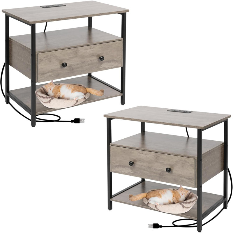 Eldreeda 1 - Drawer Nightstand In Gray, Set of 2, Gray