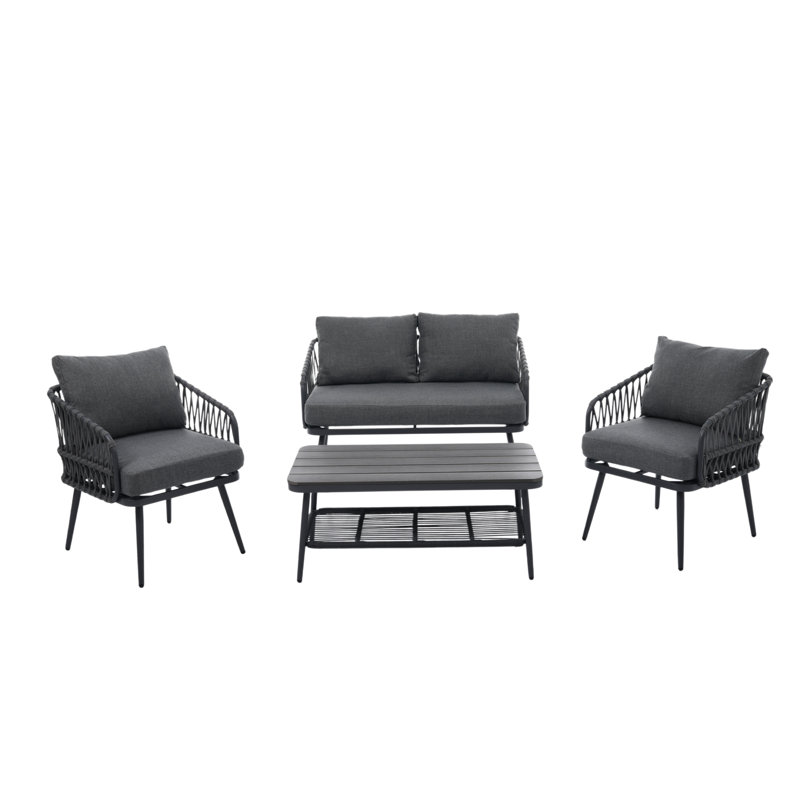 Outdoor Conversation Set 4 Places With 1 Sofa, 2 Chairs And 1 Coffee Table, Grey, Grey