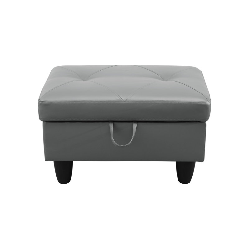 Repose-pieds de rangement rectangulaire 28,5 po Keevha, Similicuir gris foncé
