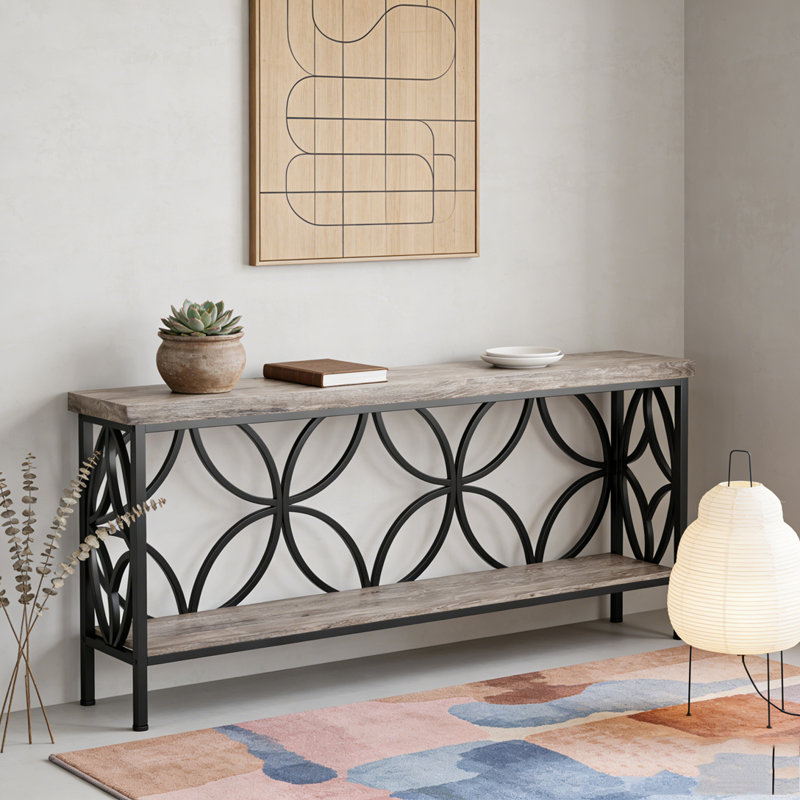 Console industrielle extra longue de 70,9 po, table de canapé étroite derrière le canapé avec tablettes de rangement ouvertes, table d'entrée rustique pour le couloir, le vestibule ou le salon, structure en métal
